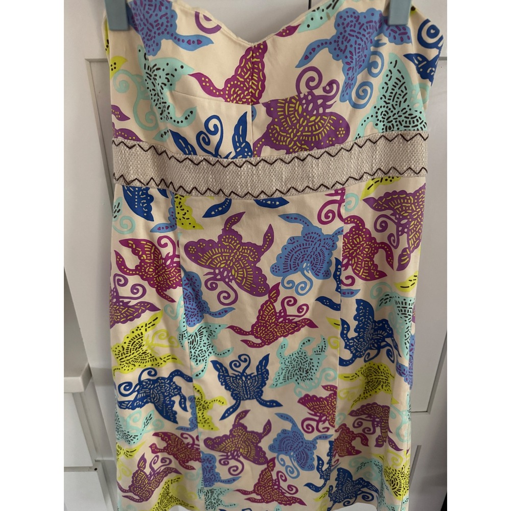 Tibi Sea Turtle Batik Print Sheath Dress Cream Blue Purple Green Sz 4